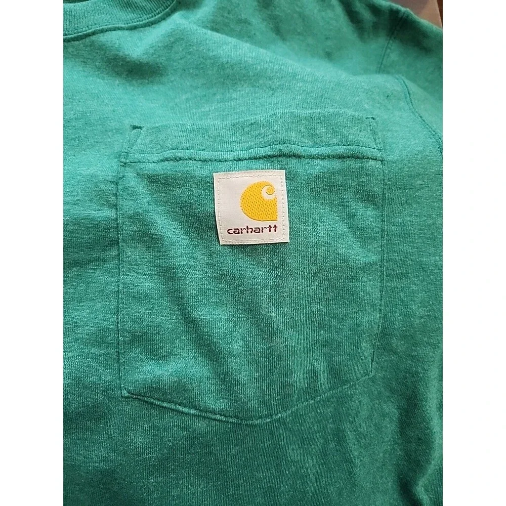Carhartt Pocket T Shirt Mens S Green Loose Fit Heavyweight LOGO NEW - Picture 3 of 5
